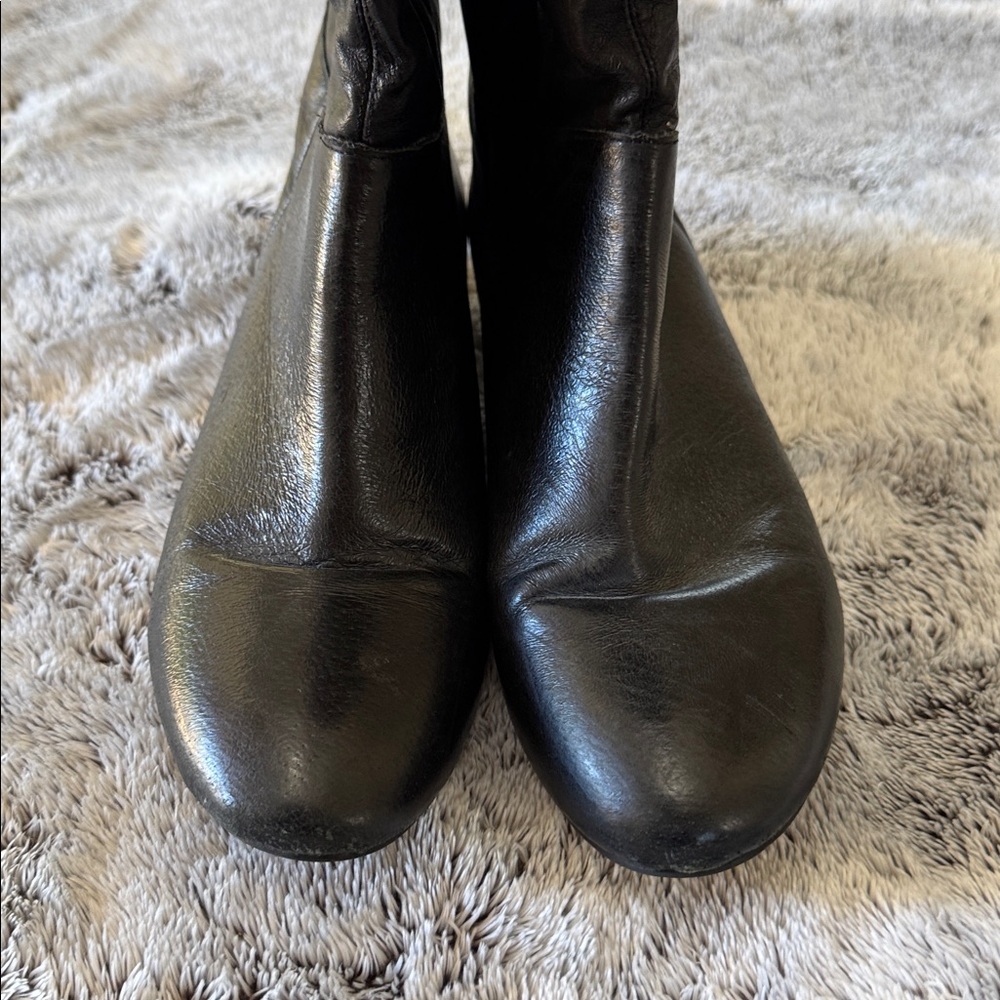 Women’s 8 1/2 Black‎ Slouchy Mid-Calf Boot Back Buckle Wedge Heel Leather Upper - Picture 3 of 13